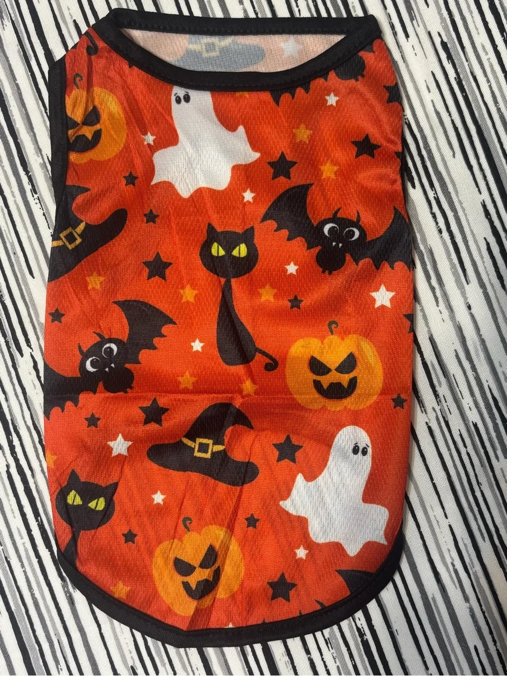 Pets Halloween Costume Shirt - Orange Ghost, Pumpkin & Bat Print